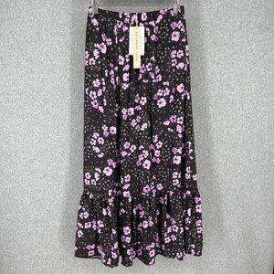Saltwater Luxe Rex Maxi Skirt Size XS Dark Floral Purple Tiered Layered HR NEW